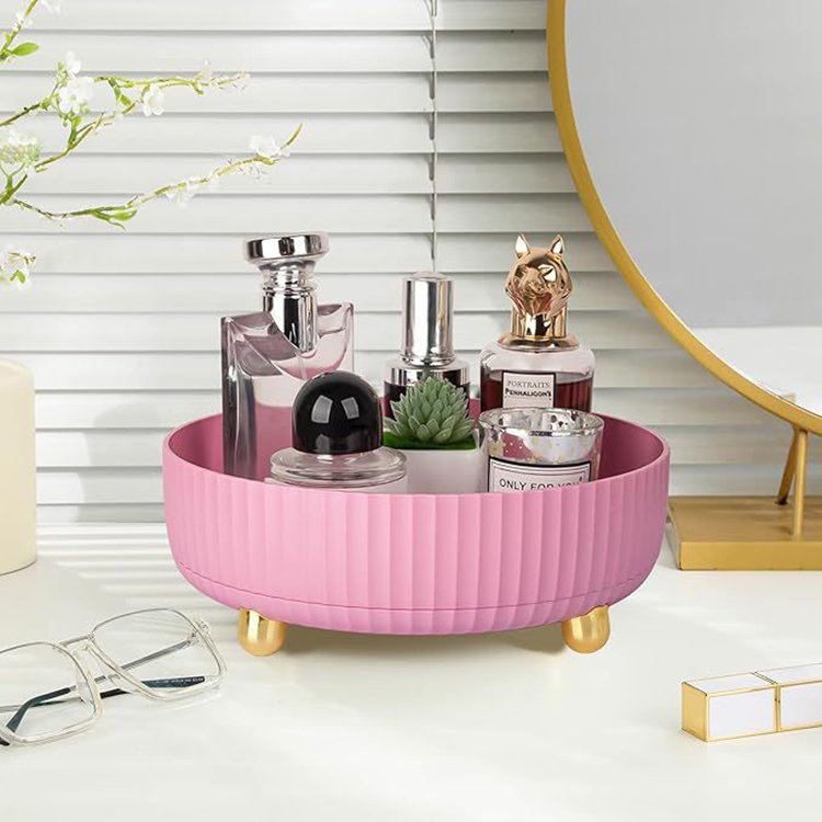 Non-Skid Makeup Perfume Organizer Pantry Lazy Turntable With Wide Base Storage Bin Rotating Organizer For Kitchen Seasoning