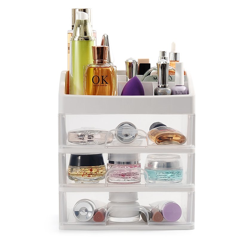 Desktop Makeup Organizer Countertop Bathroom Cosmetic Storage Case with 3 Drawers