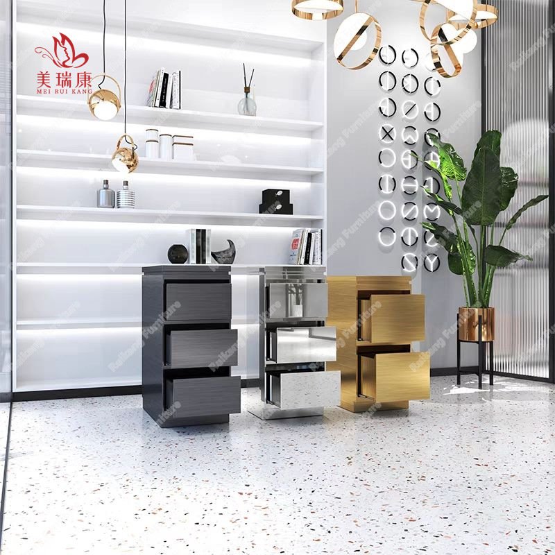 3 Tiers Luxury Makeup Saloon Equipment Gold Silver Stainless Steel Spa Nail Case Cart Hair Hairdressing Beauty Salon Trolley