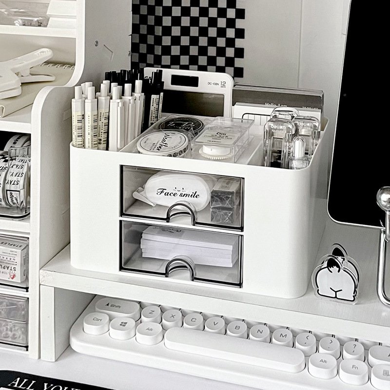 2024 new style multifunctional makeup pencil holder drawer storage case stationery desktop organizer
