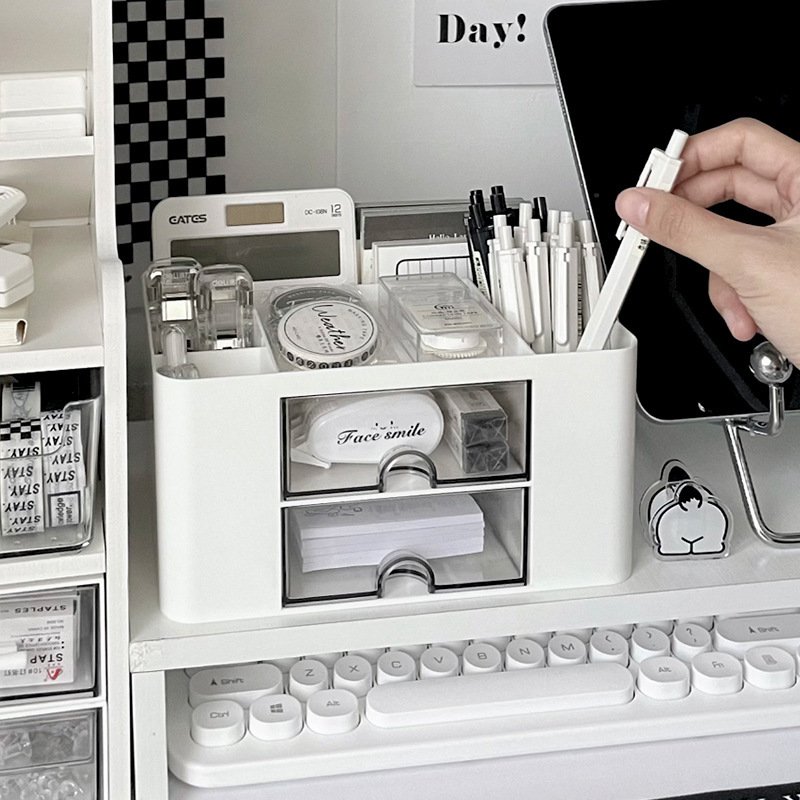 2024 new style multifunctional makeup pencil holder drawer storage case stationery desktop organizer
