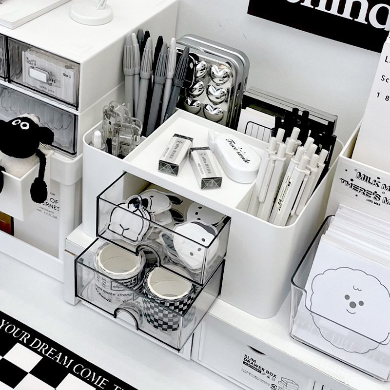 2024 new style multifunctional makeup pencil holder drawer storage case stationery desktop organizer