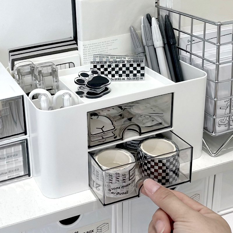2024 new style multifunctional makeup pencil holder drawer storage case stationery desktop organizer