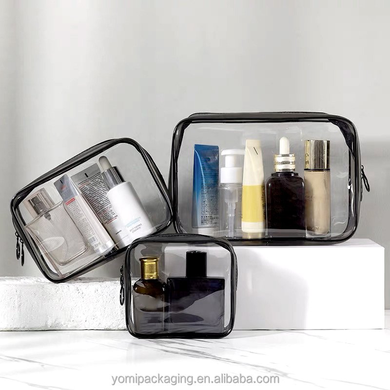 Lady fashion waterproof pvc clear transparent leather zipper cosmetic bag makeup pouch