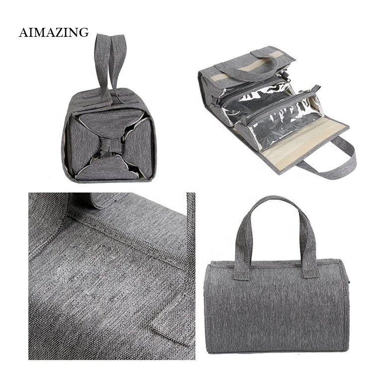 Hanging Roll-Up Makeup Bag / Toiletry Kit / Travel Organizer for Women - 4 Removable Storage Bags - Organize Make Up