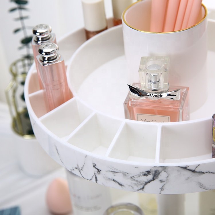 PS dresser 360 degrees 2layers plastic bathroom marble cosmetic makeup storage organizer with drivdes