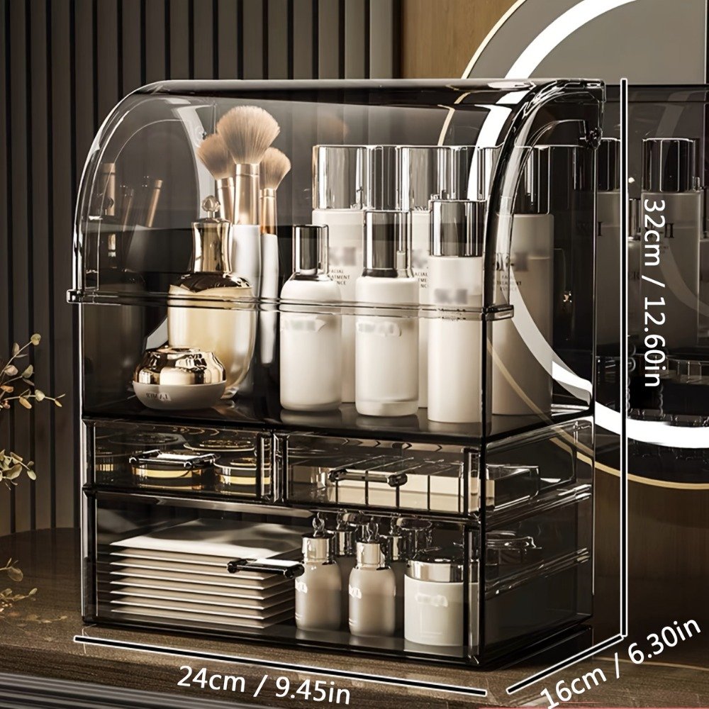 Luxury Cosmetics Makeup Storage Organizer - Waterproof, Dustproof, Large Capacity - Translucent Black