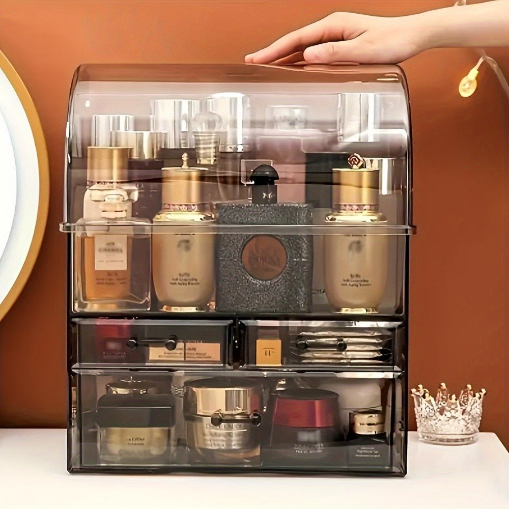 Luxury Cosmetics Makeup Storage Organizer - Waterproof, Dustproof, Large Capacity - Translucent Black