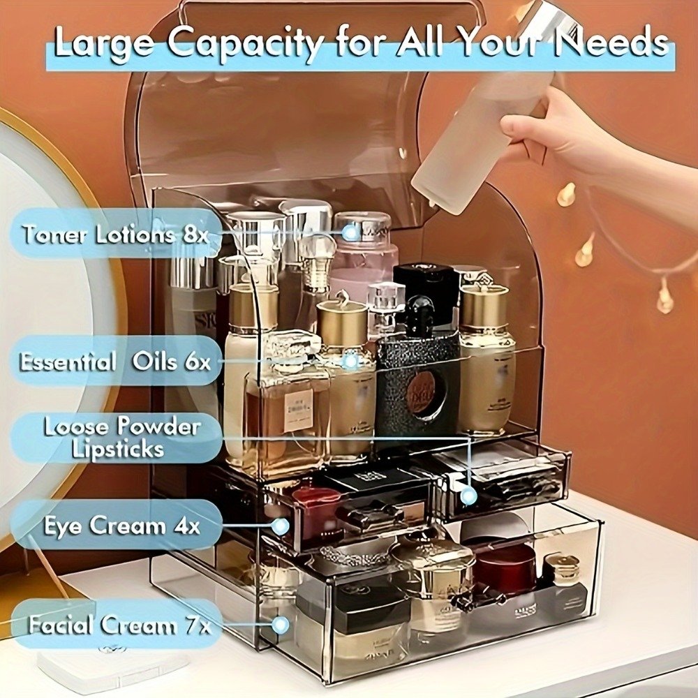 Luxury Cosmetics Makeup Storage Organizer - Waterproof, Dustproof, Large Capacity - Translucent Black