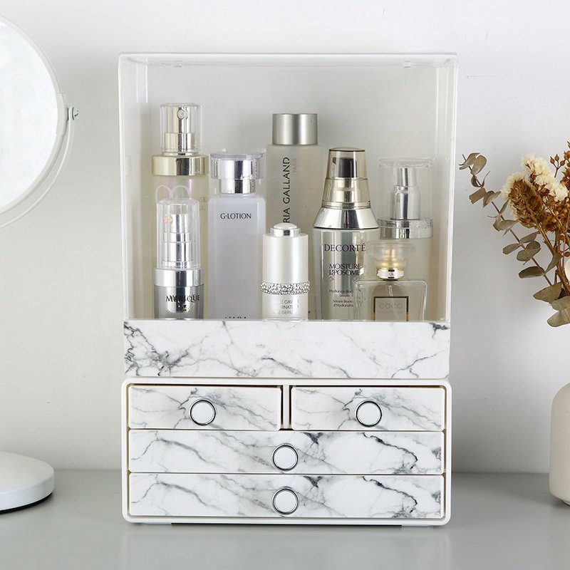 Dresser clam shell PS cosmetic storage box brushes tray plastic marble makeup organizer set