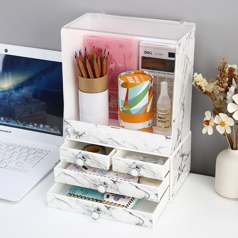 Dresser clam shell PS cosmetic storage box brushes tray plastic marble makeup organizer set