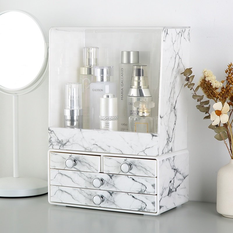 Dresser clam shell PS cosmetic storage box brushes tray plastic marble makeup organizer set