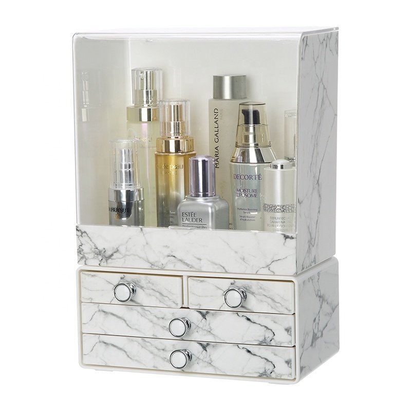 Dresser clam shell PS cosmetic storage box brushes tray plastic marble makeup organizer set