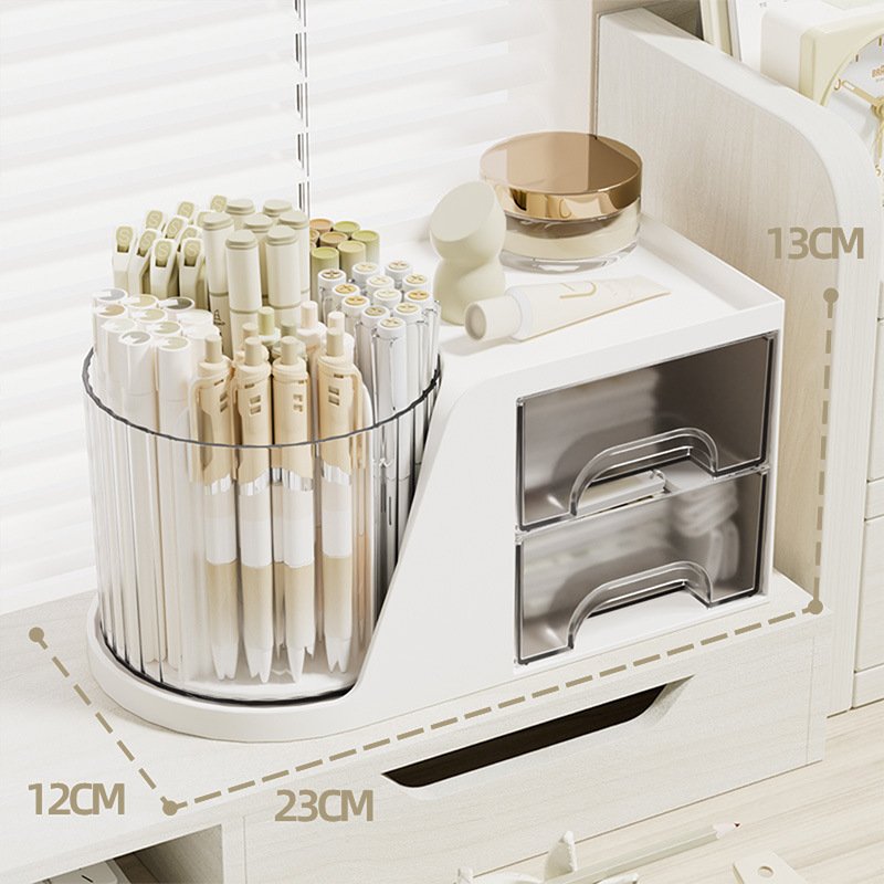 Dropshipping Shopify Rotating Desk Organizer with 2 Drawer Pencil Pen Holder for Des