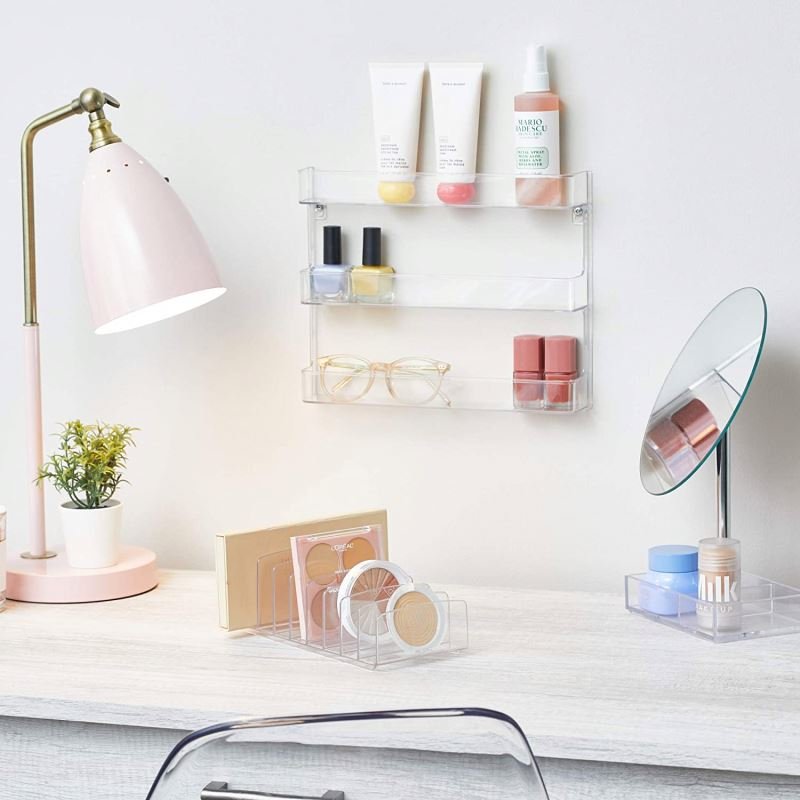 9.3 inches Clarity BPA-Free Plastic Acrylic Divided Makeup Storage Organizer Cosmetic Display Rack Dresser Bathroom Countertop