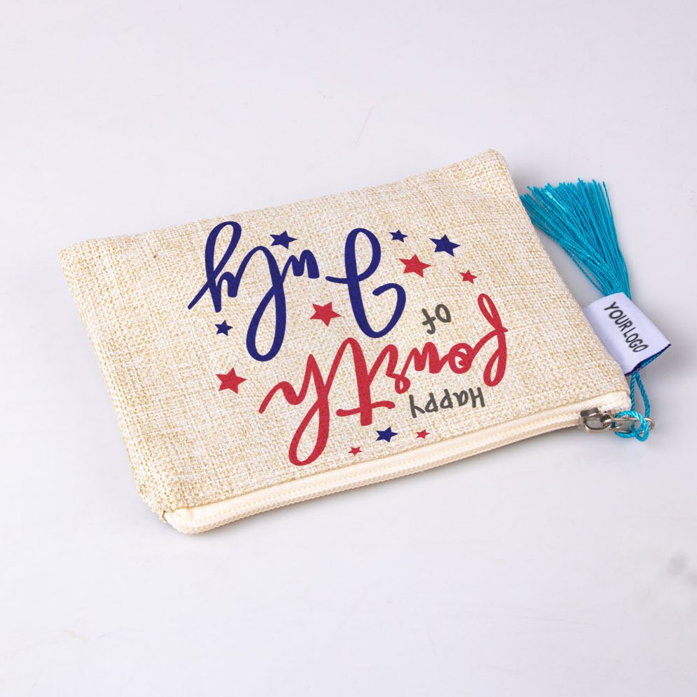 Promotional Eco Friendly Gifts Pouch Makeup Travel Ladies Embroidered Mini Cosmetic Jute Gunny Bag Zipper Burlap Canvas OEM