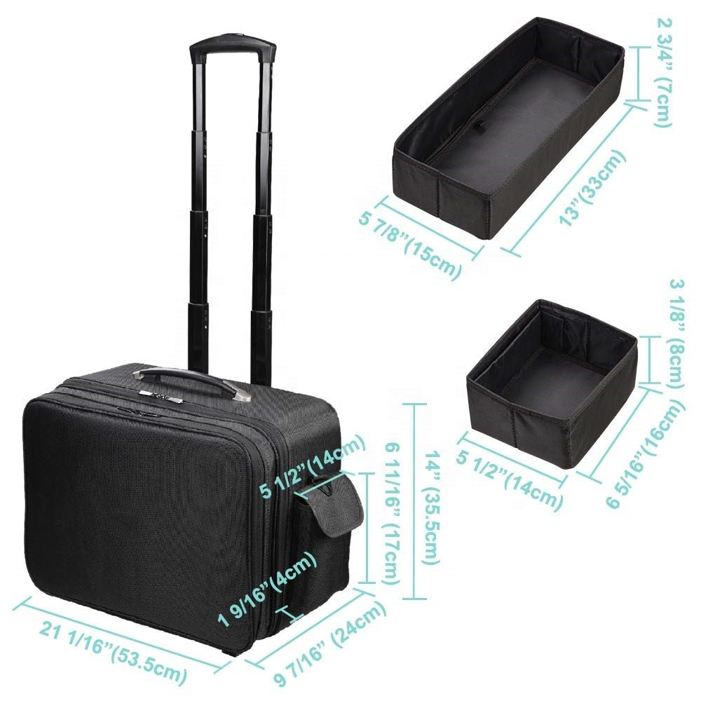 KEYSON FACTORY WHOLESALE Rolling Soft Sided Makeup Case Artist Division Luggage Cosmetic Storage Case Travel Train Trolley