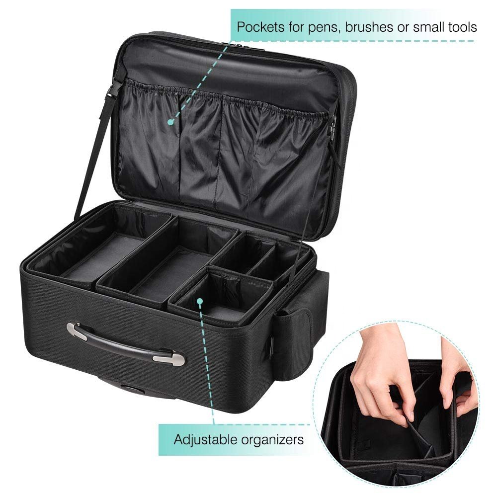 KEYSON FACTORY WHOLESALE Rolling Soft Sided Makeup Case Artist Division Luggage Cosmetic Storage Case Travel Train Trolley