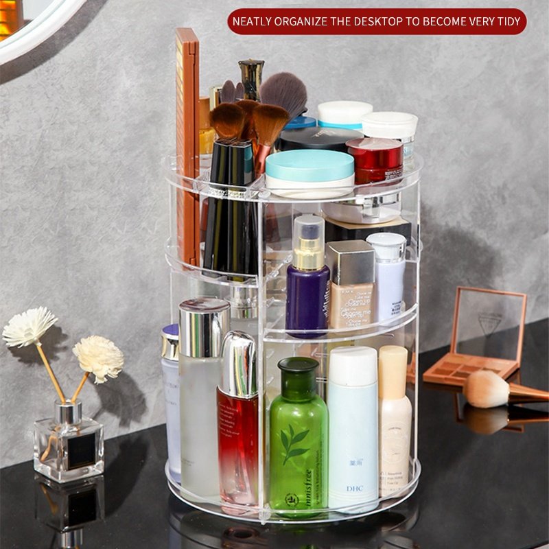 Fashion Big Capacity Luxury Makeup Jewelry Round Cosmetic Storage Box Clear Acrylic Makeup Organizer 360 Degree Rotating