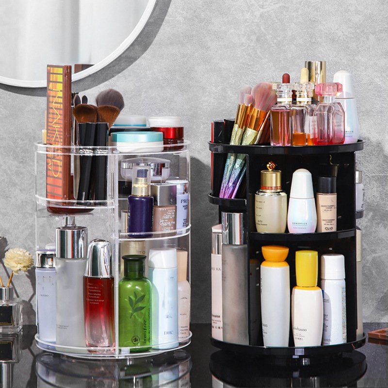 Fashion Big Capacity Luxury Makeup Jewelry Round Cosmetic Storage Box Clear Acrylic Makeup Organizer 360 Degree Rotating