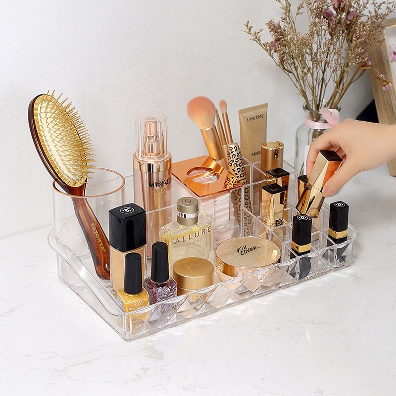 Modern dresser cosmetic organizer makeup skincare lotion bottle storage box clear multidrawer plastic cosmetic makeup organizer