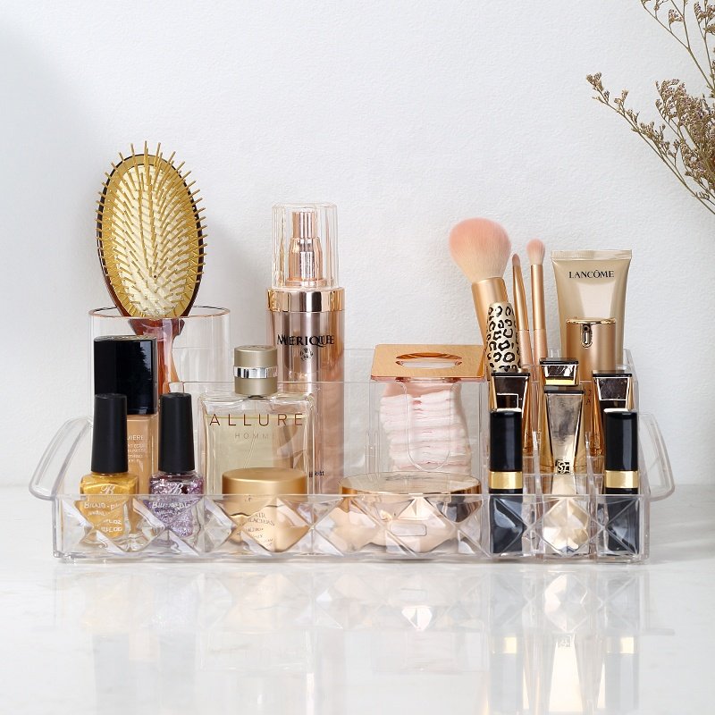 Modern dresser cosmetic organizer makeup skincare lotion bottle storage box clear multidrawer plastic cosmetic makeup organizer
