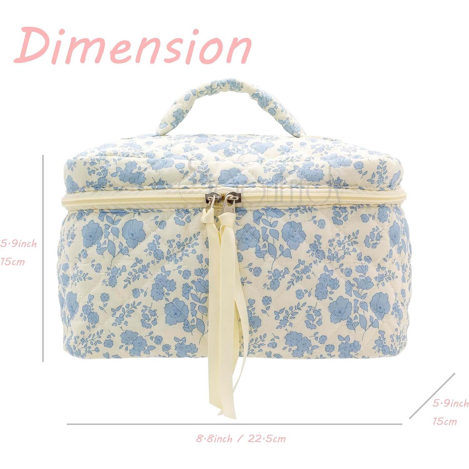 Custom Logo Cotton Makeup Bag Large Quilted Travel Cosmetic Case Floral Cotton Cosmetic Bag For Women Home Travel Use