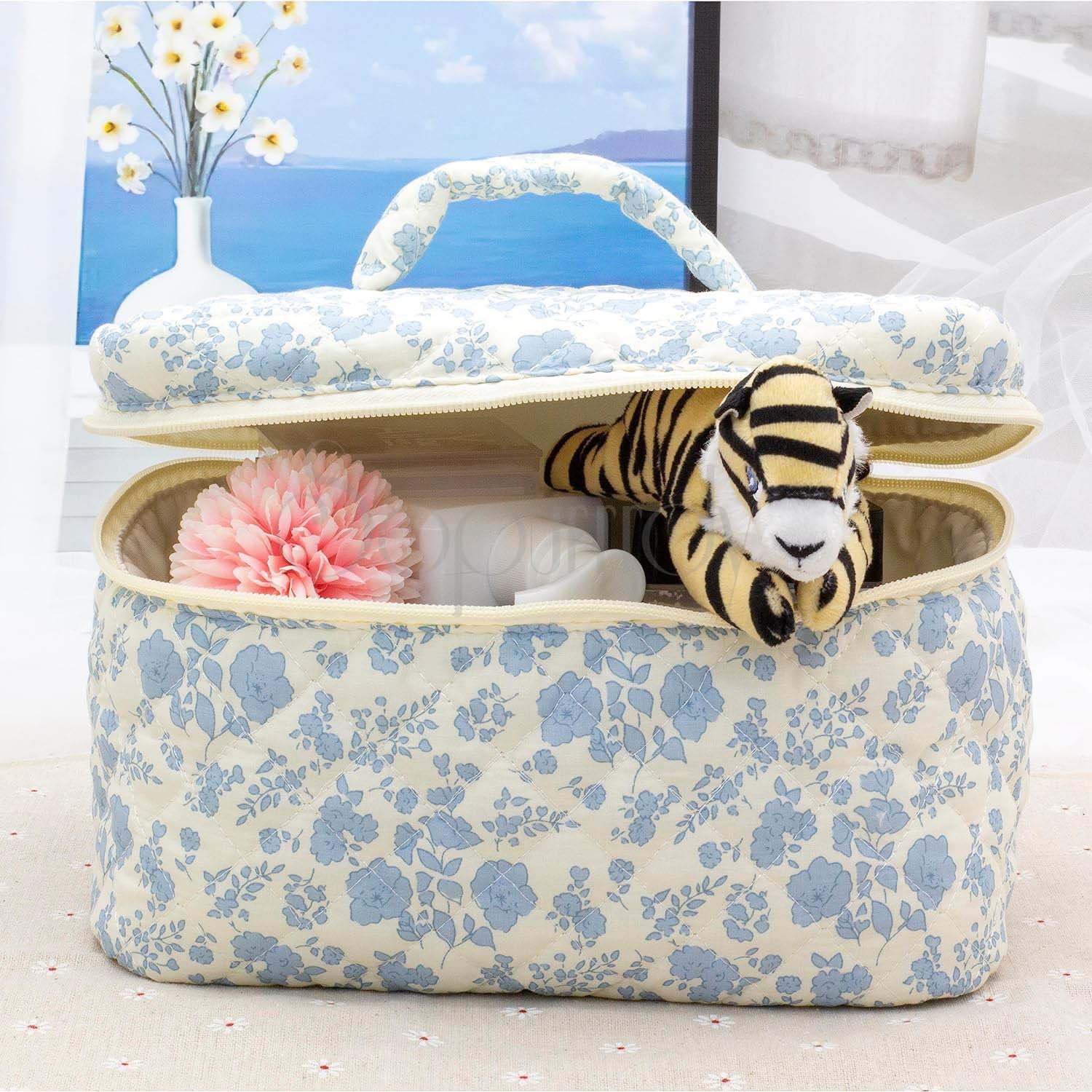 Custom Logo Cotton Makeup Bag Large Quilted Travel Cosmetic Case Floral Cotton Cosmetic Bag For Women Home Travel Use
