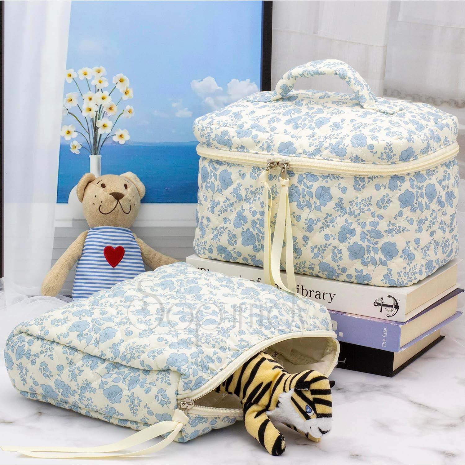 Custom Logo Cotton Makeup Bag Large Quilted Travel Cosmetic Case Floral Cotton Cosmetic Bag For Women Home Travel Use