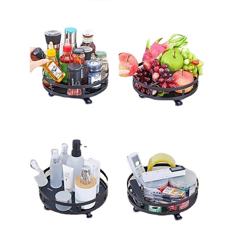 Rotary Seasoning Rack Kitchen Supplies Rack Rotary Multi-layer Seasoning Box Bathroom Makeup Storage Shelf Metal Round Lacquer
