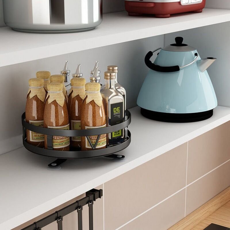 Rotary Seasoning Rack Kitchen Supplies Rack Rotary Multi-layer Seasoning Box Bathroom Makeup Storage Shelf Metal Round Lacquer