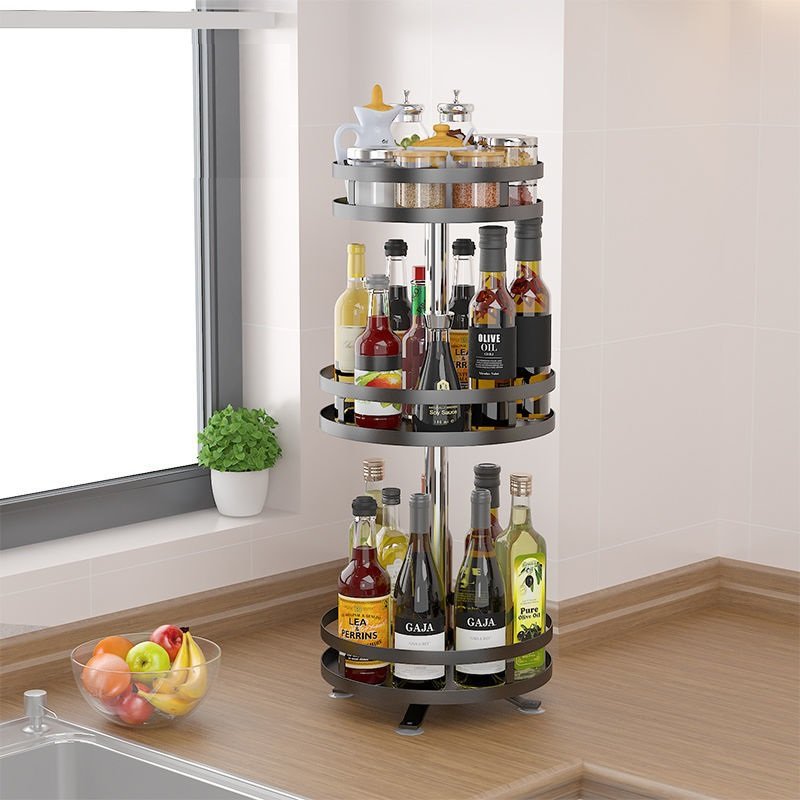 Rotary Seasoning Rack Kitchen Supplies Rack Rotary Multi-layer Seasoning Box Bathroom Makeup Storage Shelf Metal Round Lacquer