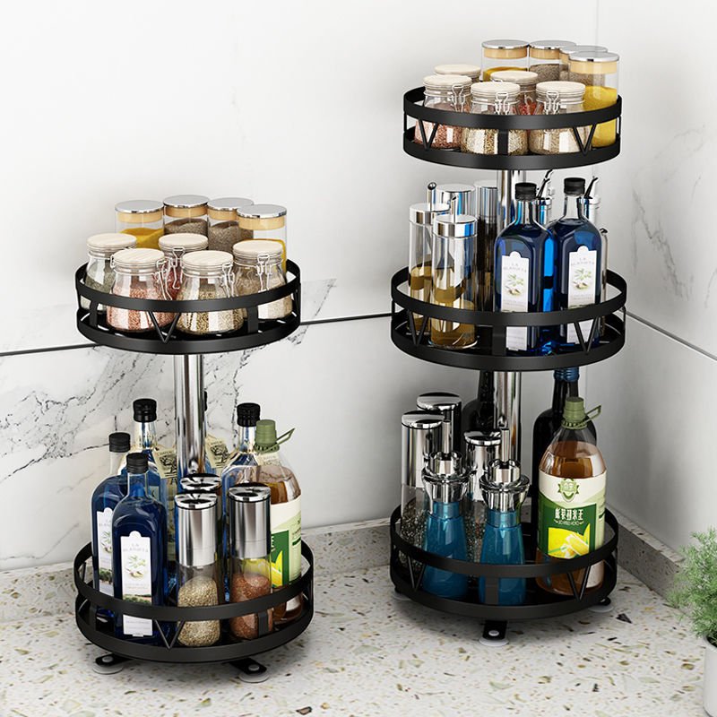 Rotary Seasoning Rack Kitchen Supplies Rack Rotary Multi-layer Seasoning Box Bathroom Makeup Storage Shelf Metal Round Lacquer