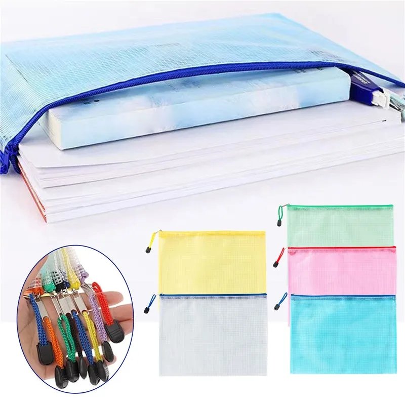 A3/A4/A5 Mesh Zipper Pouch Document Bag Waterproof Zip File Folders School Office Supplies Pencil Case 1 PC Cosmetic Makeup Bags