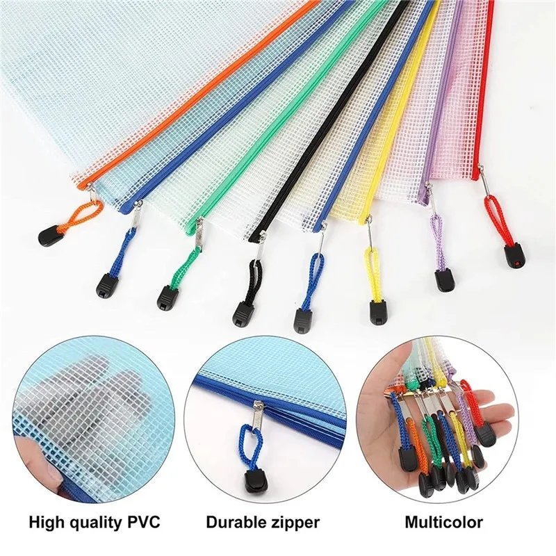 A3/A4/A5 Mesh Zipper Pouch Document Bag Waterproof Zip File Folders School Office Supplies Pencil Case 1 PC Cosmetic Makeup Bags