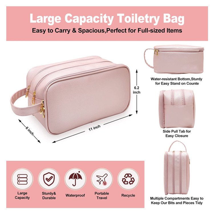 Oem Odm Factory Waterproof Leather Cosmetic Makeup Organizer Travel Pu Cosmetic Bag