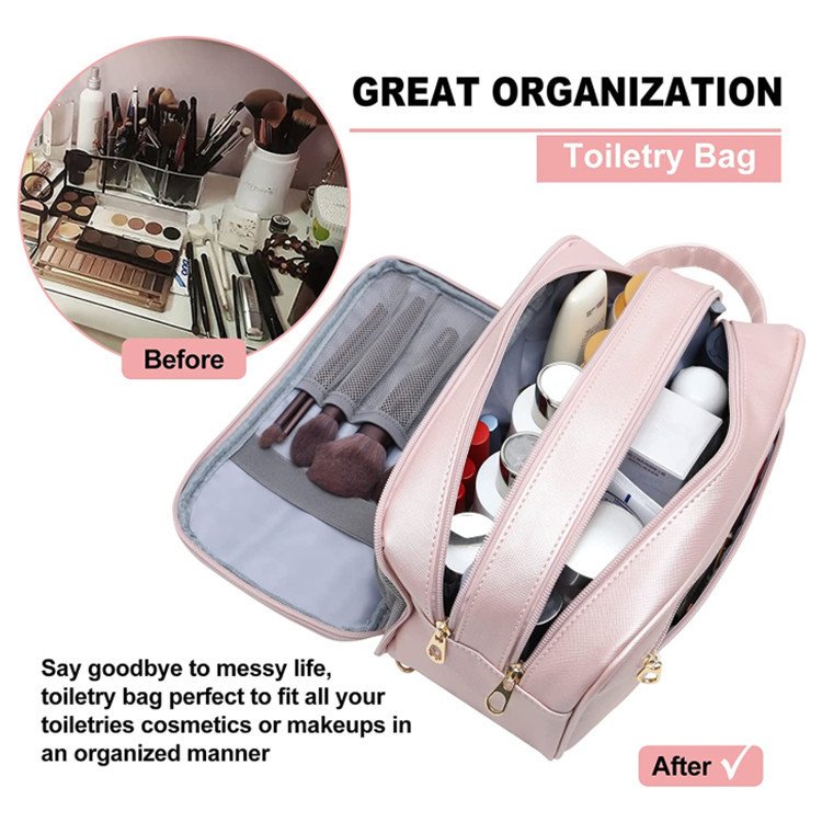 Oem Odm Factory Waterproof Leather Cosmetic Makeup Organizer Travel Pu Cosmetic Bag