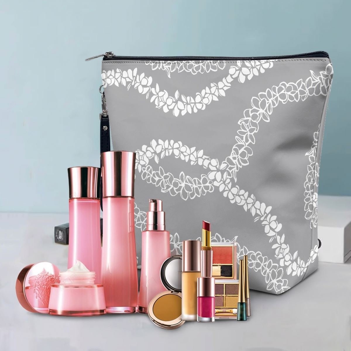 Women Cosmetic Bag Puakenikeni Flower Travel Makeup Bags Portable Toiletry HandBag Large Capacity Organizer Zipper Beauty Pouch