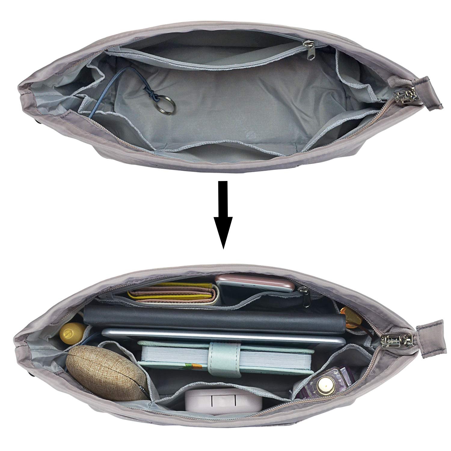 Purse Organizer Insert with zipper Nylon-Handbag & Tote Shaper-bag organizer for tote-Sturdy Purse Insert Organizer Bag in Bag
