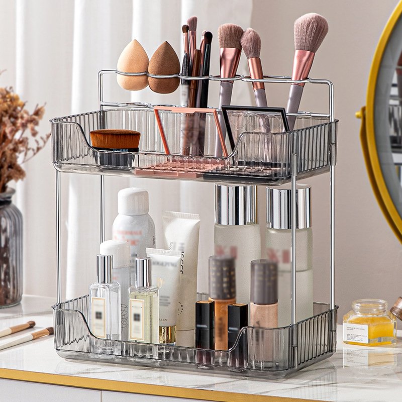Double bedroom vanity makeup brush organizer bathroom sink toothpaste toothbrush home convenient storage shelf