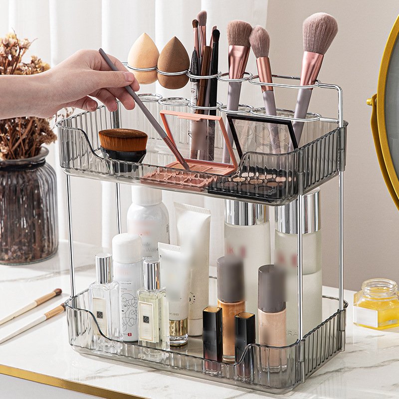 Double bedroom vanity makeup brush organizer bathroom sink toothpaste toothbrush home convenient storage shelf