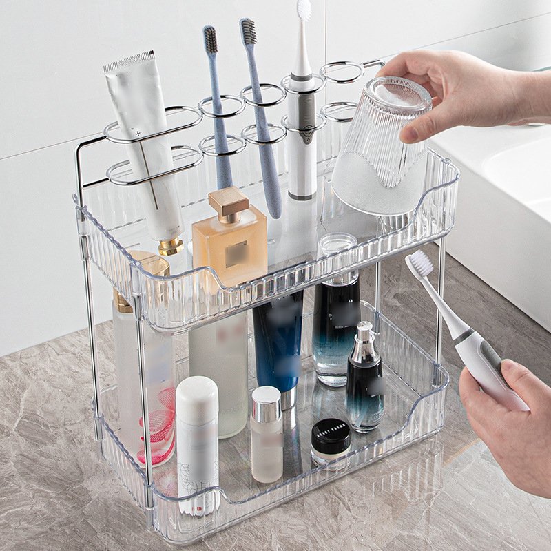 Double bedroom vanity makeup brush organizer bathroom sink toothpaste toothbrush home convenient storage shelf