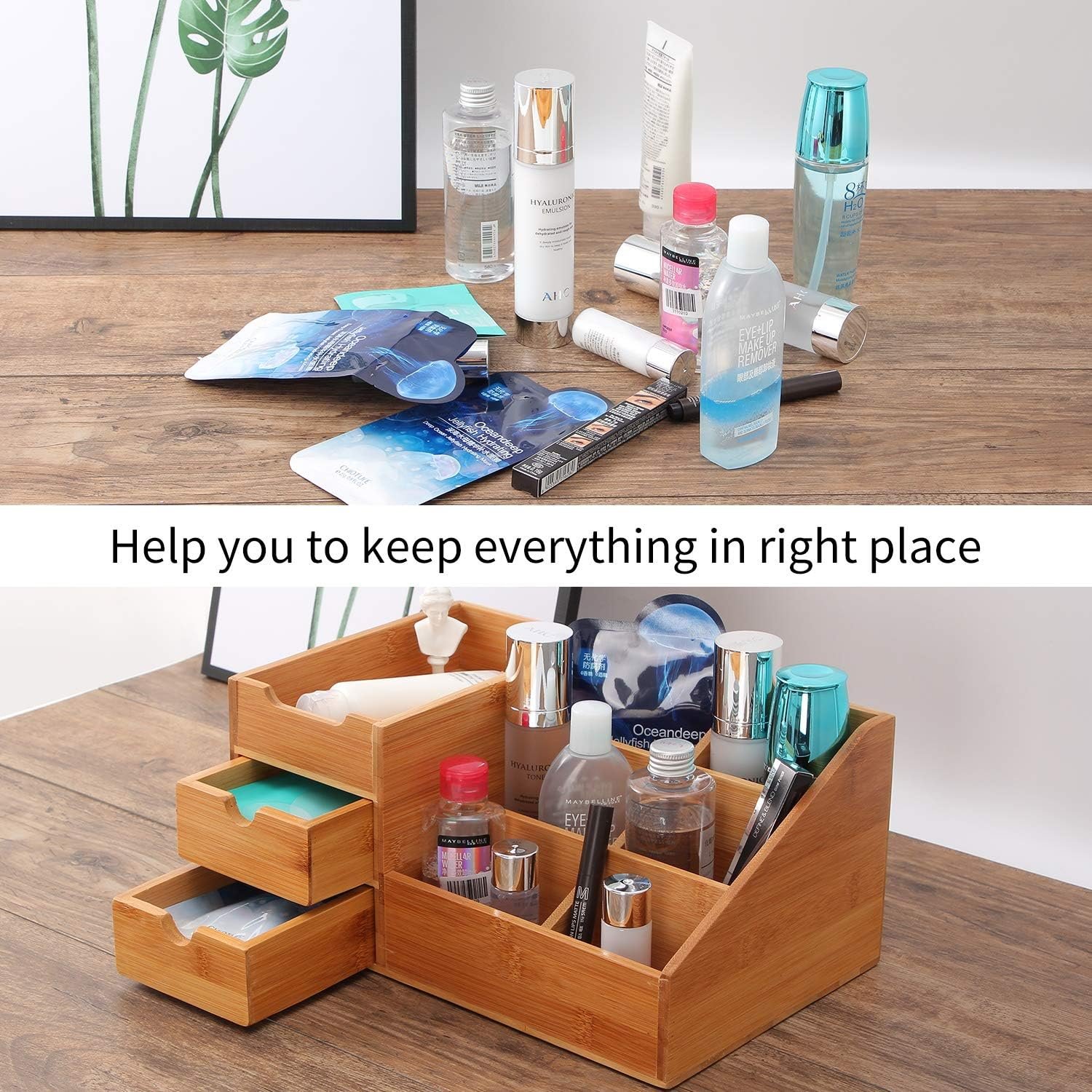 Homode Makeup Organizer, Bamboo Bathroom Counter Organizers and Storage for Vanity Countertop or Dresser Top