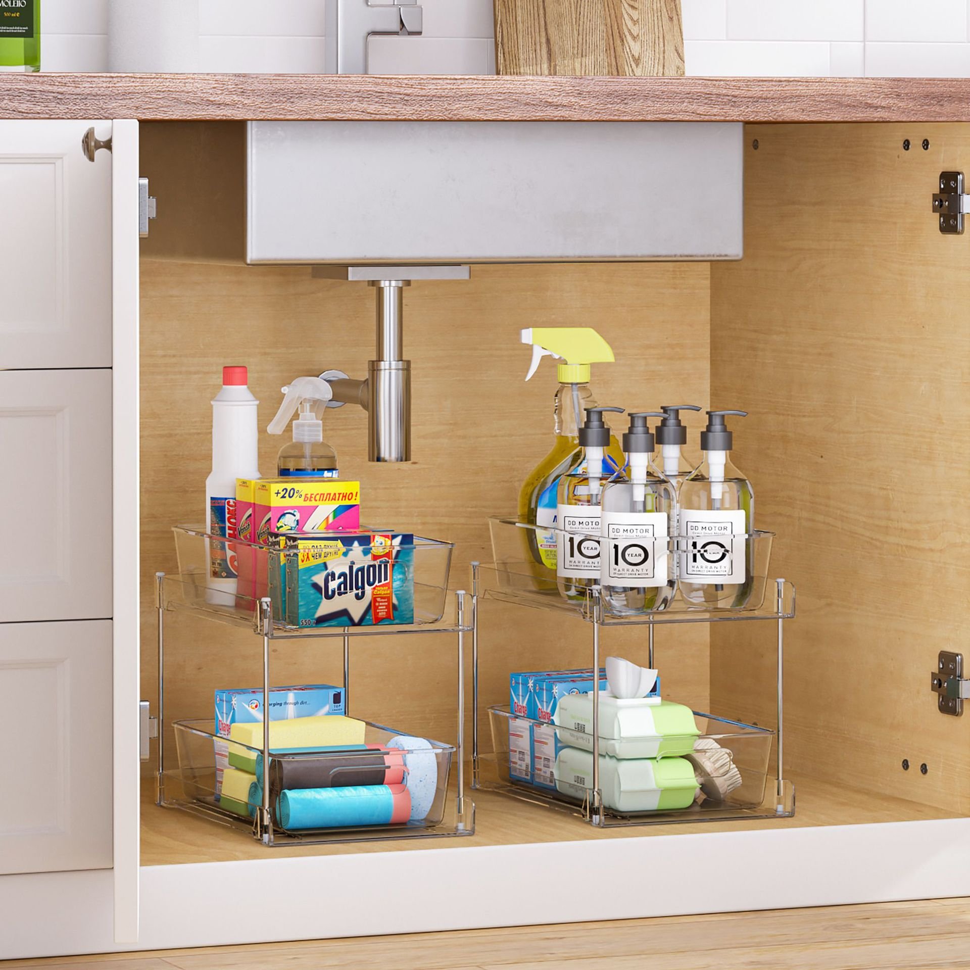 Multi-purpose PET clear 2 tiers makeup organizers countertop drawer bathroom large skincare container bins 1pack