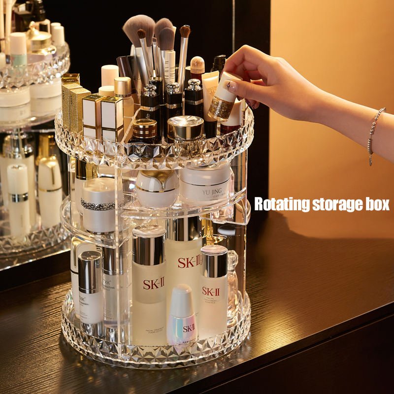 Make up Organizer 360 Degree Rotation Clear Brush Holder Lipstick Vanity Cosmetic Jewelry Box makeup organizers and storage