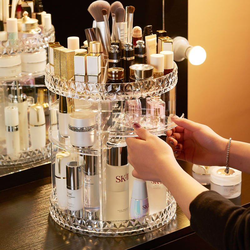 Make up Organizer 360 Degree Rotation Clear Brush Holder Lipstick Vanity Cosmetic Jewelry Box makeup organizers and storage
