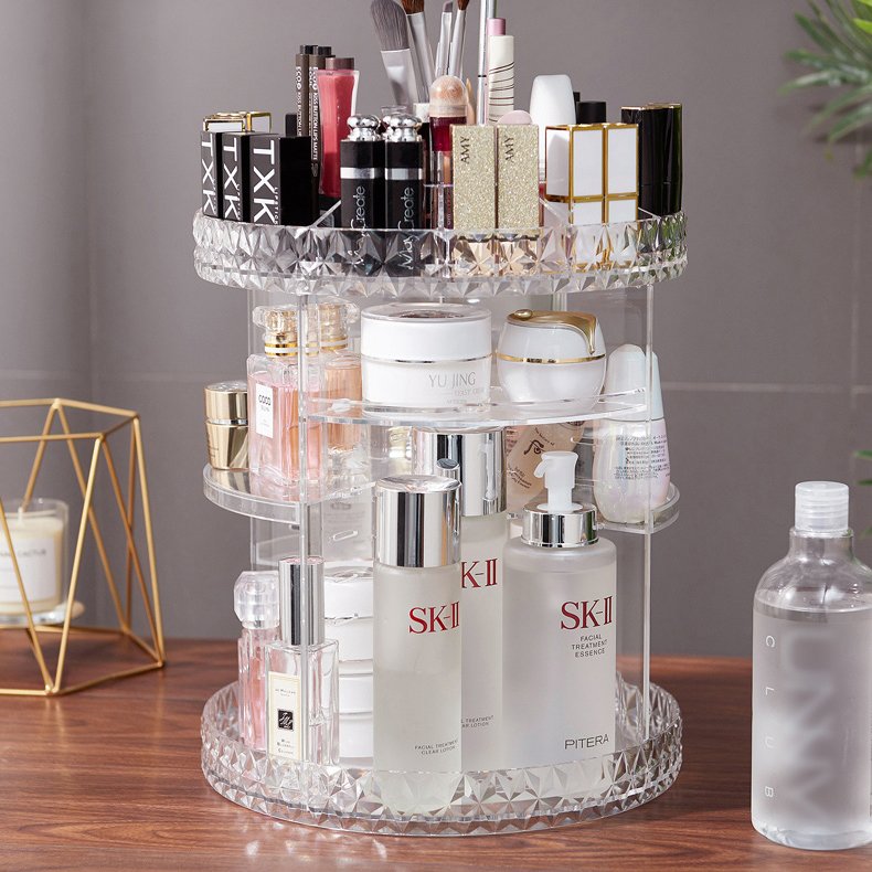 Make up Organizer 360 Degree Rotation Clear Brush Holder Lipstick Vanity Cosmetic Jewelry Box makeup organizers and storage