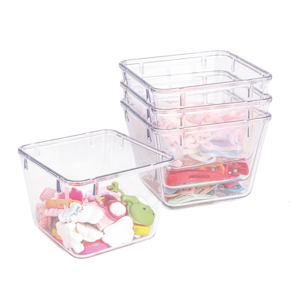 Clear Storage Bins with Non-Slip Pads Versatile Desk Tray for Makeup Office Organization