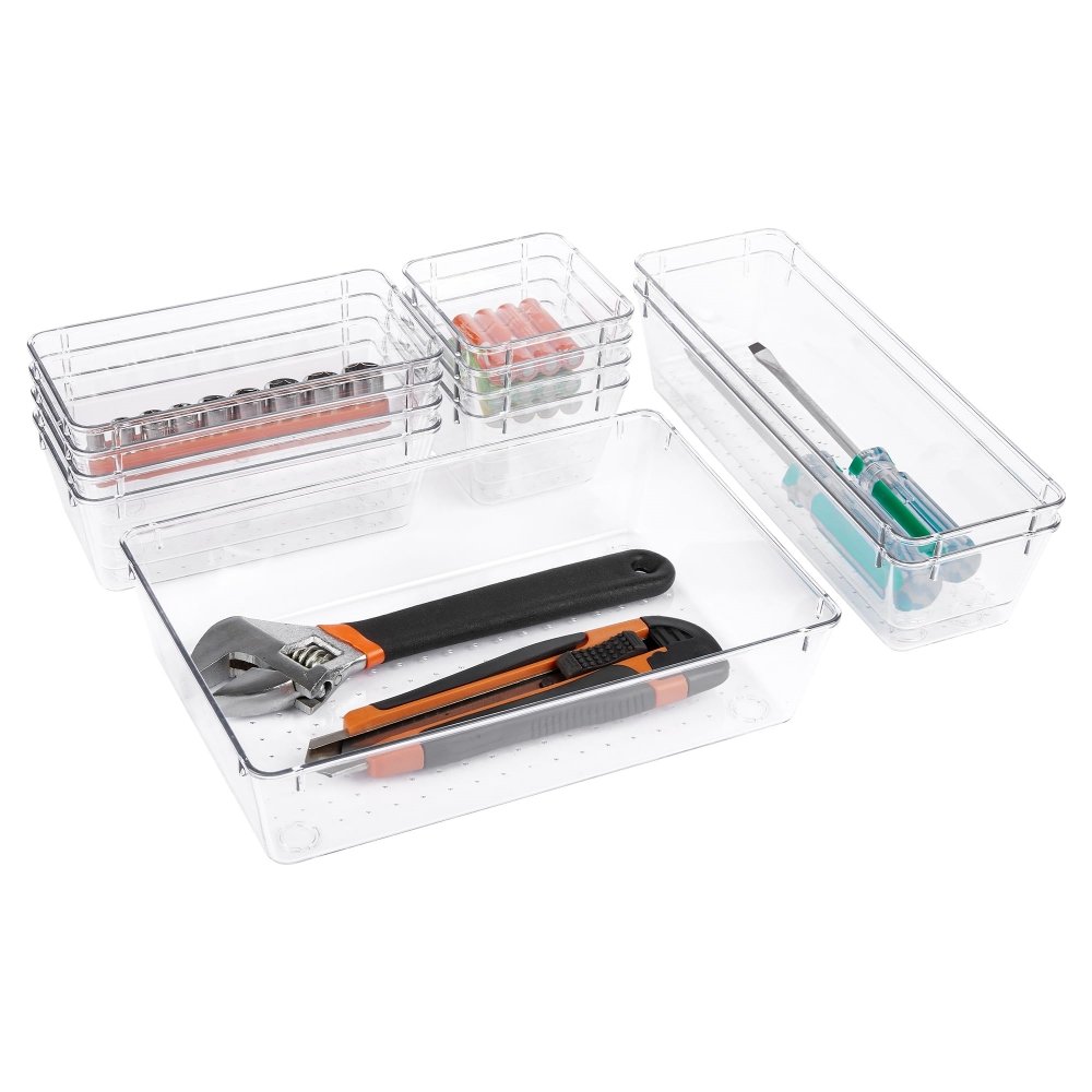 Clear Storage Bins with Non-Slip Pads Versatile Desk Tray for Makeup Office Organization
