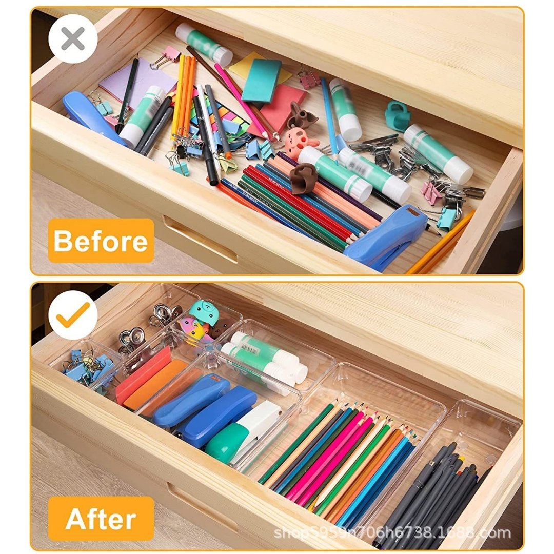25pcs Clear Plastic Drawer Organizers Set Versatile Bathroom Vanity Drawer Organizer Tray Storage Bin for Makeup Bedroom Kitchen